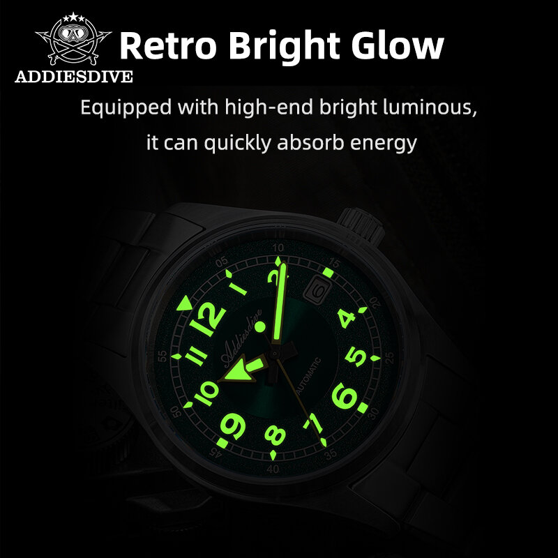 ADDIESDIVE męski zegarek nurkowy 39mm NH35 automatyczny zegarek mechaniczny Sapphire wodoodporny 200m lśniące zegarki na rękę ze stali nierdzewnej