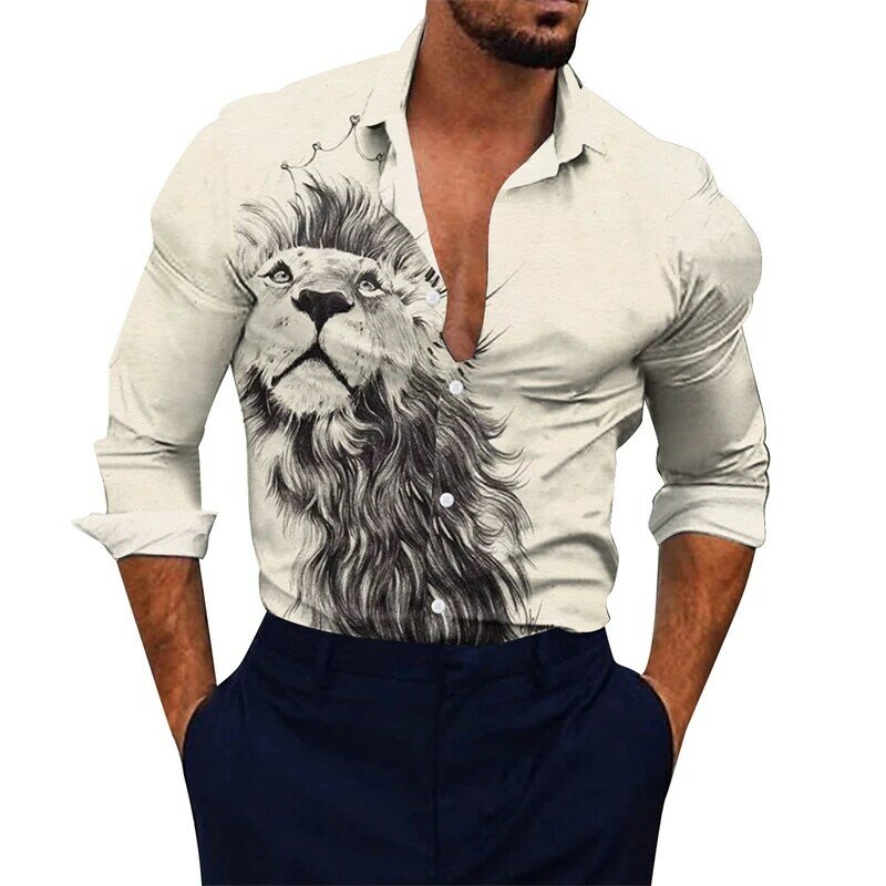 2024 Heren Streep Pirnt Shirt Lange Mouw Casual Blouse Mode Zwart Wit Oversized Blouse Hawaii Shirt Voor Mannen Kleding