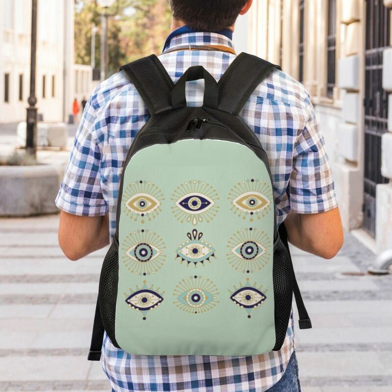 Koleksi mata jahat ransel Laptop Pria Wanita tas buku dasar untuk siswa sekolah kuliah Mediterania Hamsa beruntung pesona tas