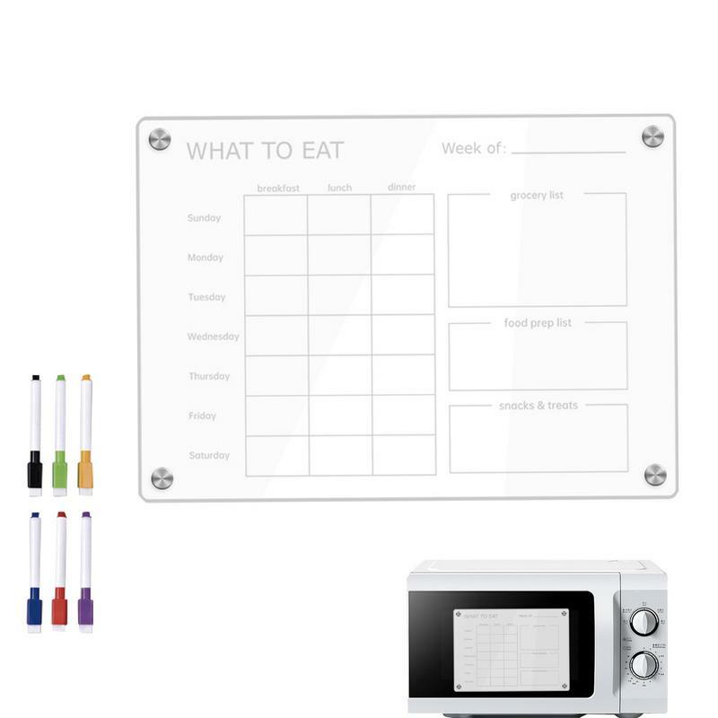 Magnético Clear Acrílico Weekly Meal Planner, Calendário Planning Board, apagáveis Meal Planner, 6 canetas coloridas