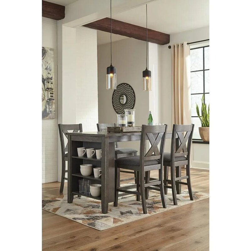 Design by Ashley Caitbrook Rustic 24.63" Counter Height Upholstered Barstool, Set of 2, Gray