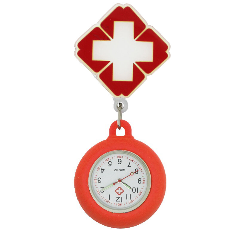 YiJia Cartoon chowany znaczek Reel medyczny zegarek kieszonkowy dla pielęgniarki z kolorową gumowa obudowa i podświetlane wskazówki