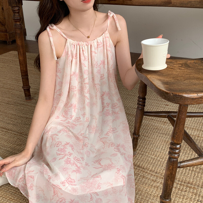 Sexy pajamas for women's summer 2024 new ice silk high-end thin style suspender pajamas for home wear can be worn externally