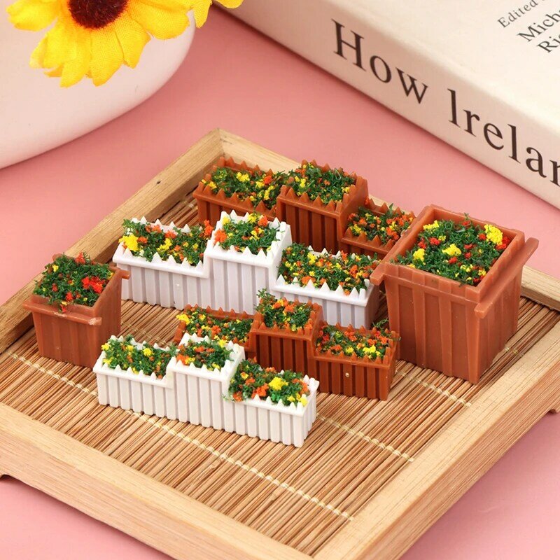 1ชุด1:12ตุ๊กตา House Miniature ดอกไม้เตียงสวนดอกไม้เครื่องประดับ Mini Potted พืชดอกไม้หม้อ