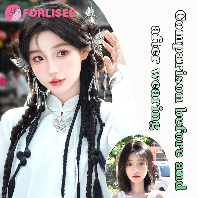 FORLISEE Wig Ponytail Female New Chinese Style Butterfly Twist Braid Boxing Braid Sweet And Cool Twist Long Braid Wig Ponytail