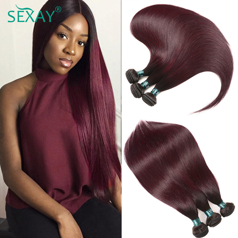 Ombre Burgundy Bundles 1 Pc Package Hair Brazilian Human Hair Weave 2 Tone 1B Wine Red Natural Looking Daily Use Hair Weaving