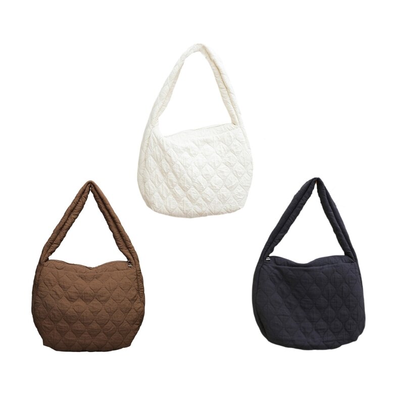 Pleated Quilted Handbag for Women Solid Color Lightweight Underarm Shoulder Bag
