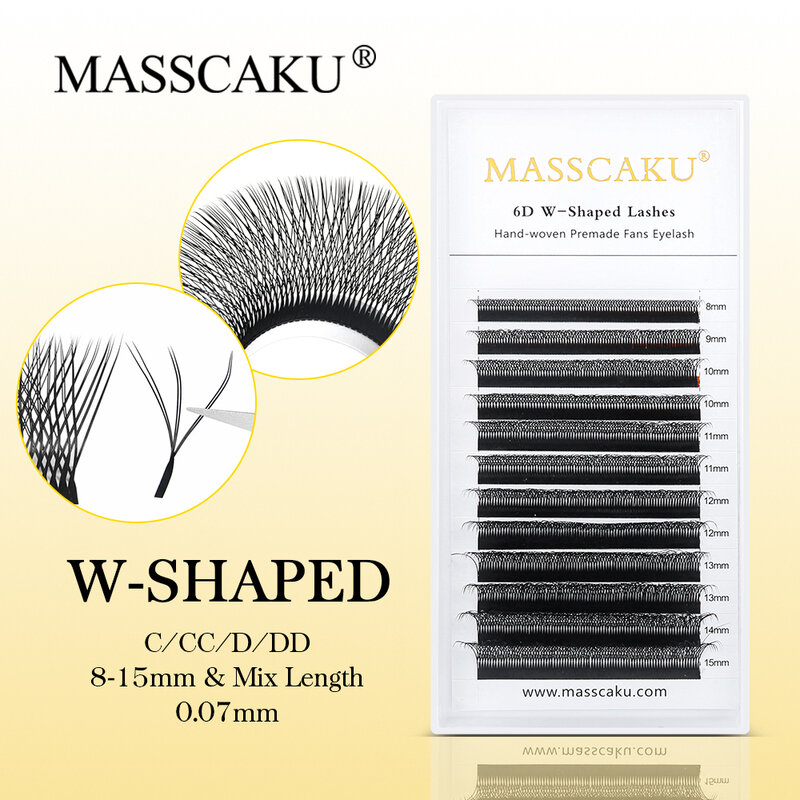 MASSCAKU-Cílios Extension Supplies, W Lashes, Premade Volume Fans, Natural Faux Mink Cílios, 3D, 4D, 5D, 6D