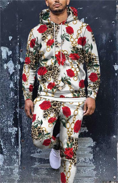 2023 outono inverno dos homens 2 peça conjunto oversized agasalho hoodies leopardo impresso jogging terno de lã + moletom