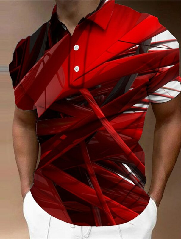 Polo de Golf para hombre, camisa con estampado gráfico geométrico, ropa de tela de malla con botones, mangas cortas, calle al aire libre