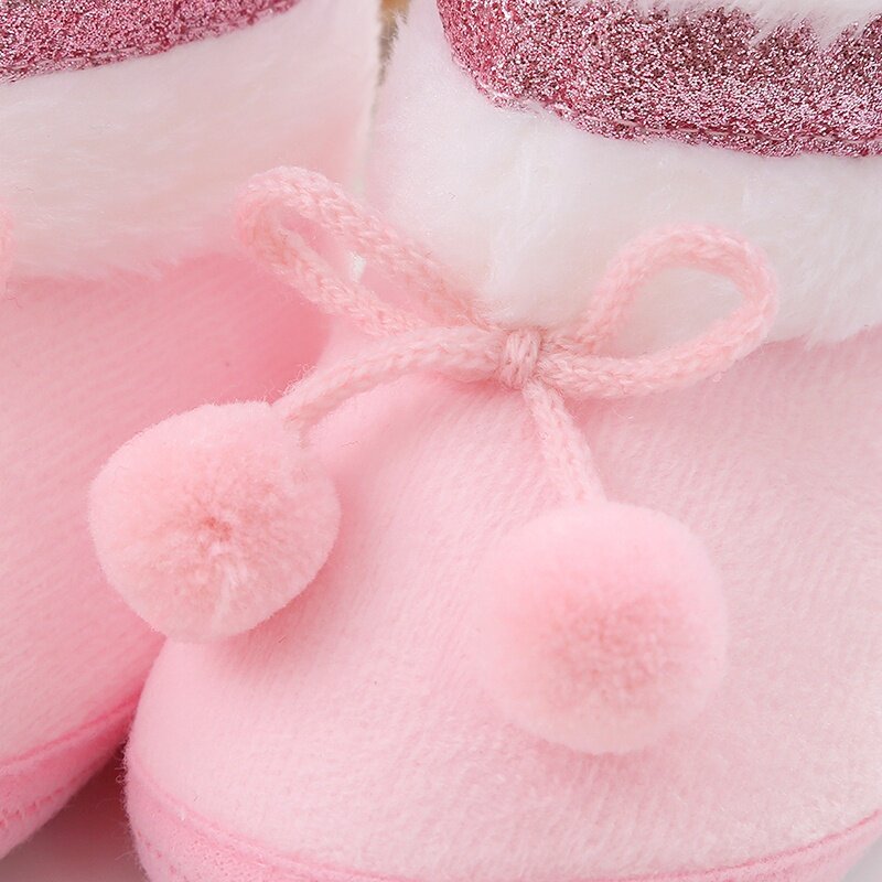 Botas de nieve con pompón sólido para bebé, botines de felpa para recién nacido, zapatos suaves y cómodos de calentamiento, Invierno