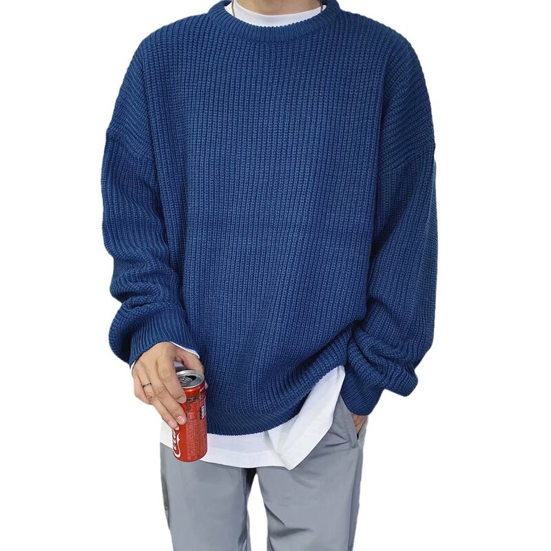Suéteres de lana de Color sólido para hombre, ropa de calle ajustada, suéter de punto, moda coreana, otoño