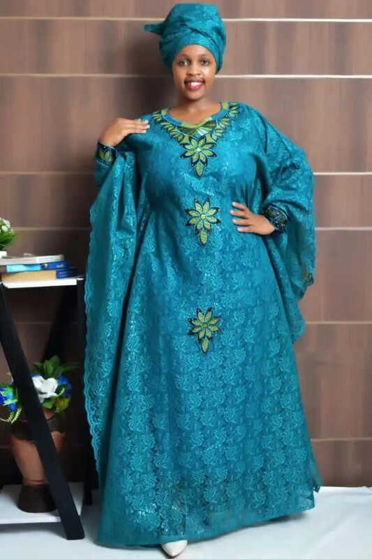 Pakaian Afrika ukuran besar untuk wanita 2023 gaun pesta pernikahan desain Bazin Riche bordir Dashiki Ankara baru dengan jilbab