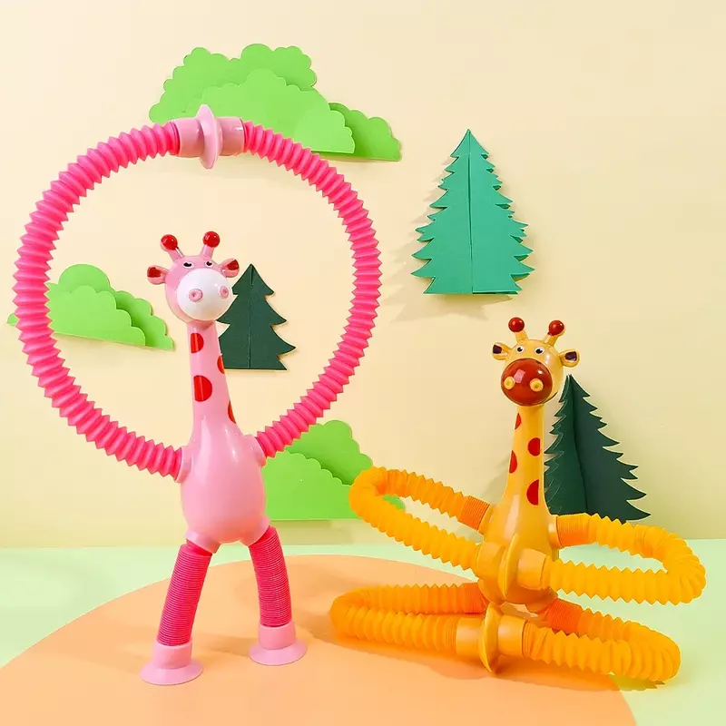 Juguetes De jirafa con ventosa para niños, tubos Pop, alivio del estrés, juguete de jirafa telescópica, juguetes de fuelle sensorial, juguete antiestrés para apretar