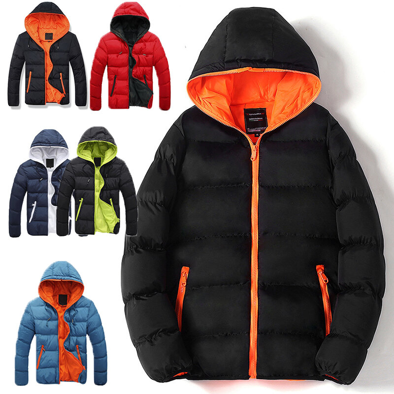 2023 Winter Hooded Jacket Men's Fashion Thick Warm Zipper Coat Down jacket Windproof Ski jacket Sports Down jacket