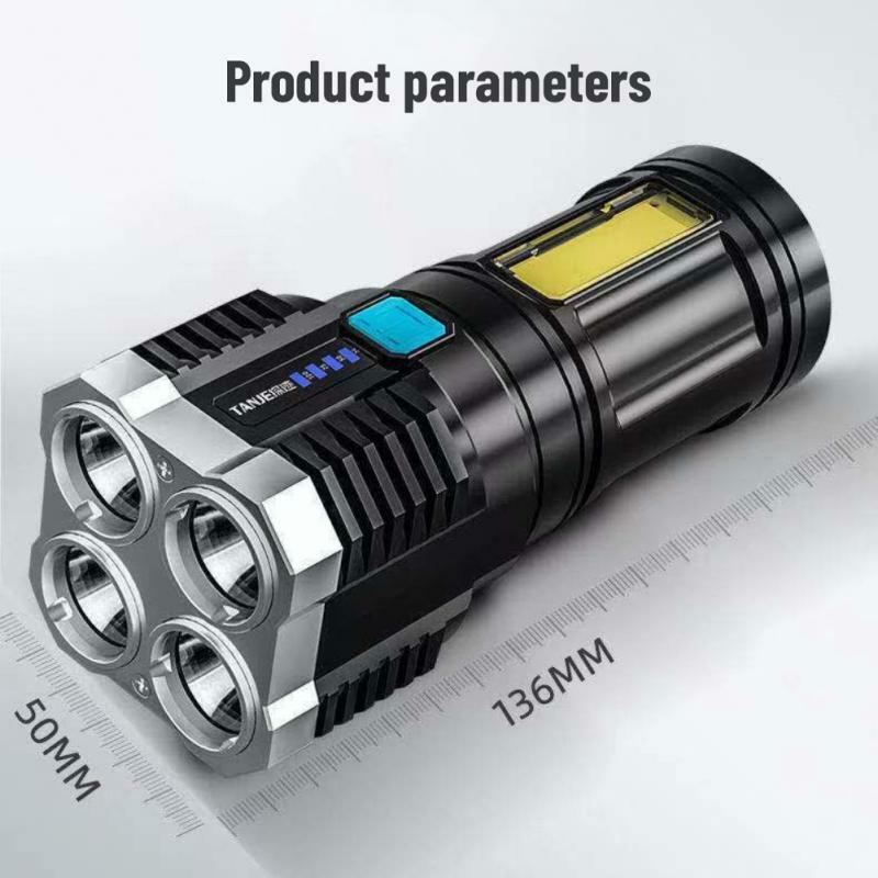 2PCS Core LED Flashlight COB Strong Side Light Outdoor Portable Home USB Rechargeable Flashlight Lantern With Power