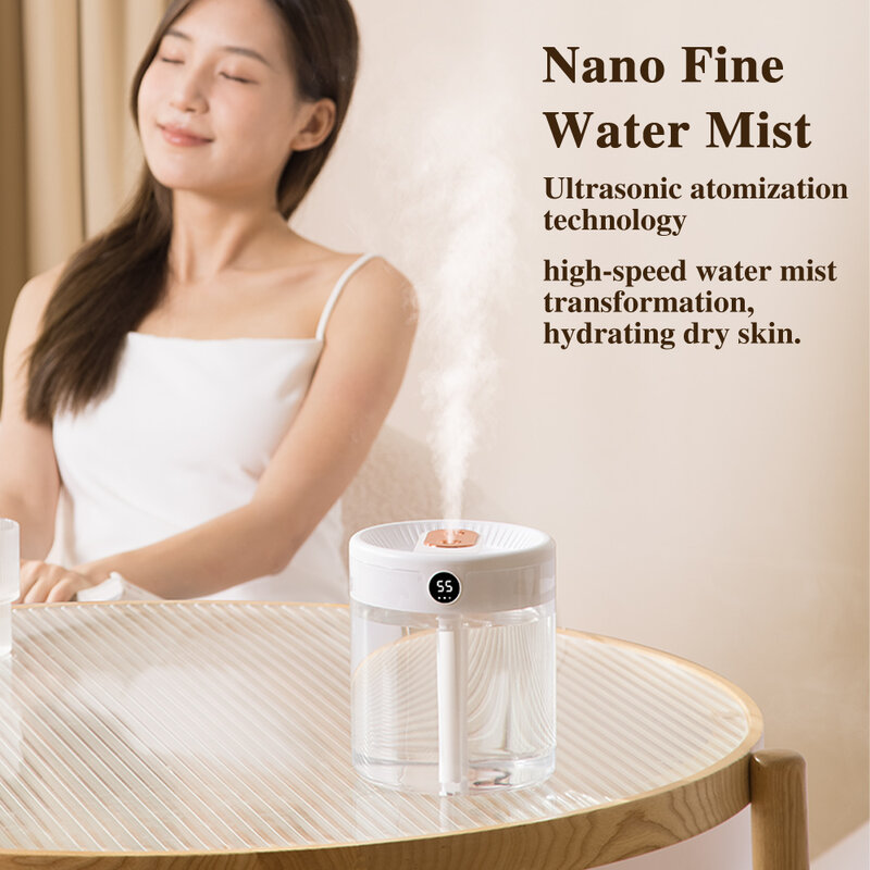 Air Humidifiers With Night Light 2L Double Nozzle Large Capacity LCD Display Ultrasonic Sprayer Humidifier Filter For Home