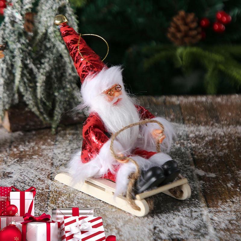 Santa Doll Christmas Tree Ornamento, Trenó Pendurado, Plush Santa Pingentes, Decorativos e Bonitos