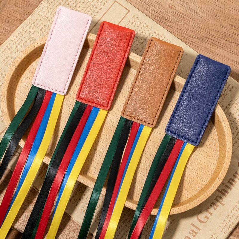 Marcapáginas de lectura con cintas, calibrador de libros multicolor de cuero PU, marca de paginación manual