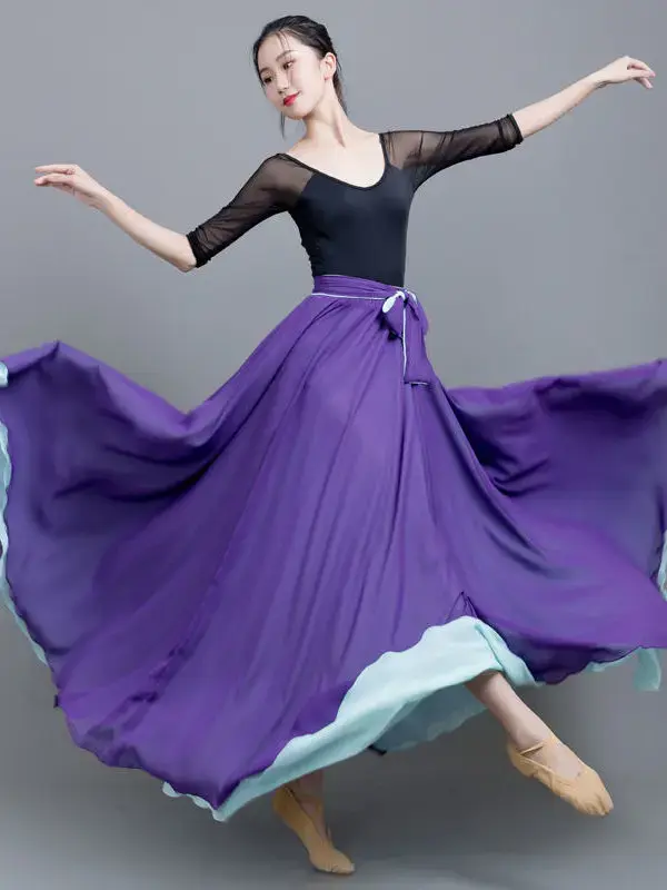 Falda de Flamenco para mujer, Vestido largo de danza del vientre, falda Swing grande, Color degradado, rendimiento gitano