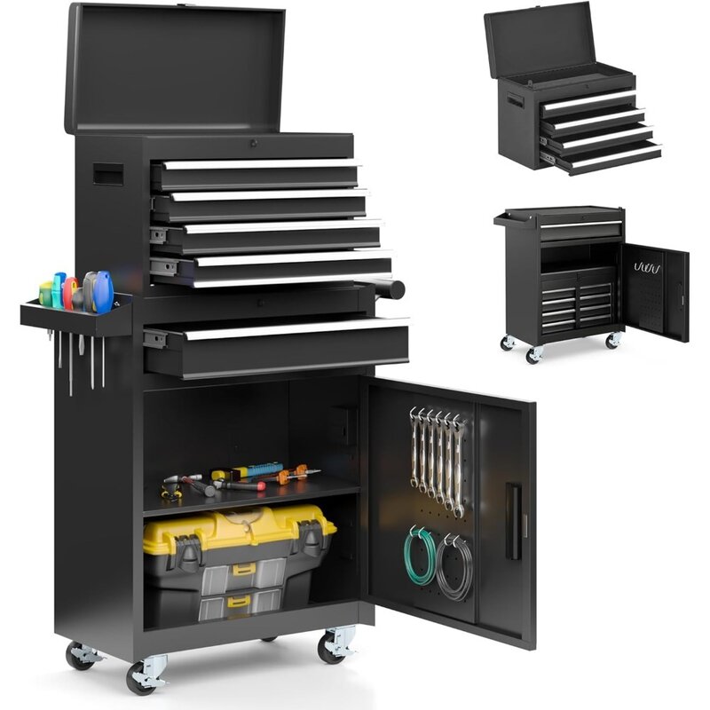 Toolbox, 5-Drawer Rolling Tool Chests & Cabinets, Detachable Top Toolboxes and Lockable Wheels Tool Cart, Toolbox