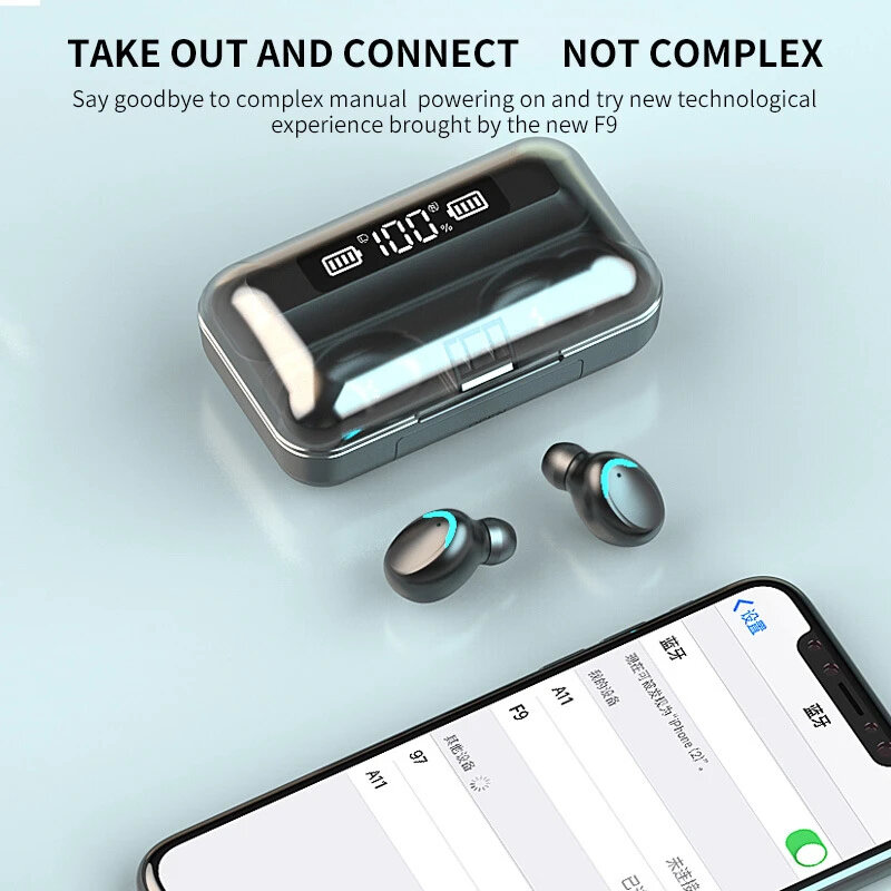 Earphone Bluetooth TWS nirkabel, Headset Earbuds baru dengan tampilan LED sentuh, peredam kebisingan, permainan musik olahraga tahan air untuk ios