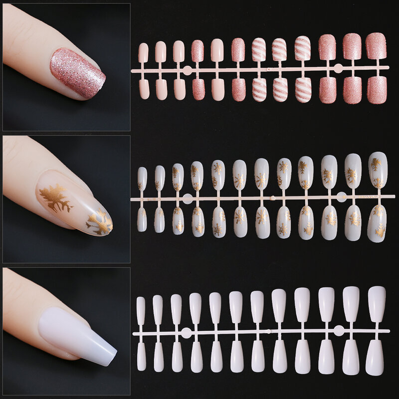 120Pcs Nature Long Coffin Press On Nails Long Ballerina False Nails Full Cover Artificial Resuable Fake Nails DIY Manicure Tool*