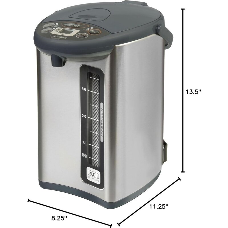 Caldera y calentador de agua, 135 oz, Micro Control de temperatura computarizado, con indicador de nivel de agua, gris inoxidable, hogar