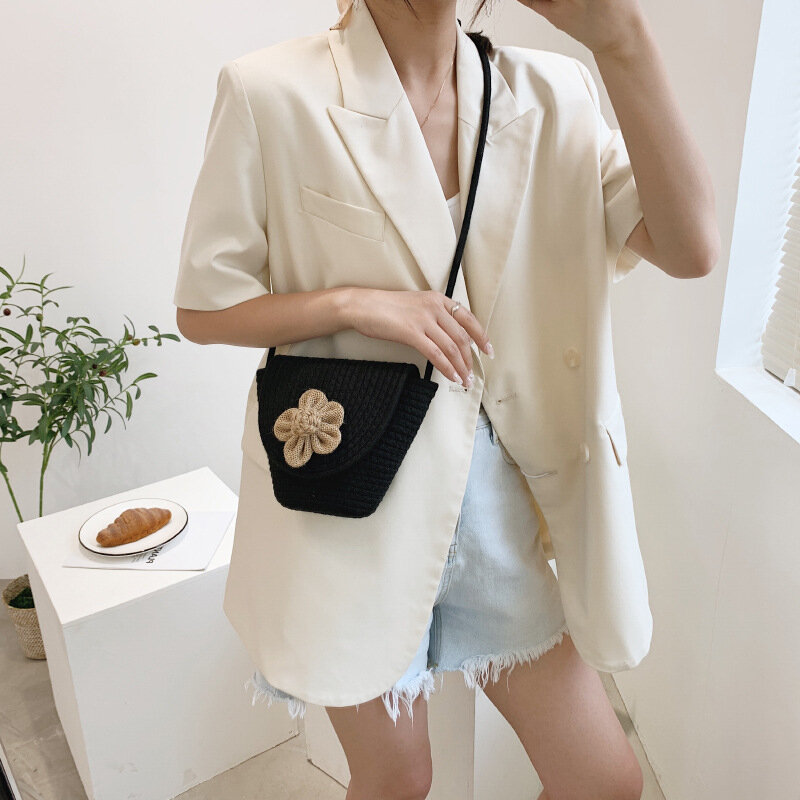 여름 비치 가방 여자의 밀 짚 가방 작은 메신저 꽃 셸 가방 새로운 한국어 패션 Crossbody 어깨 가방