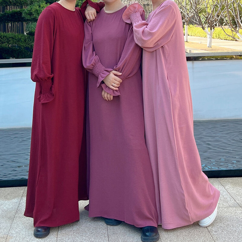 Gaun Slip bawah Abaya dalam panjang warna Solid berpenutup manset pakaian Islami wanita Muslim kasual Dubai Turk sederhana Hijabi jubah