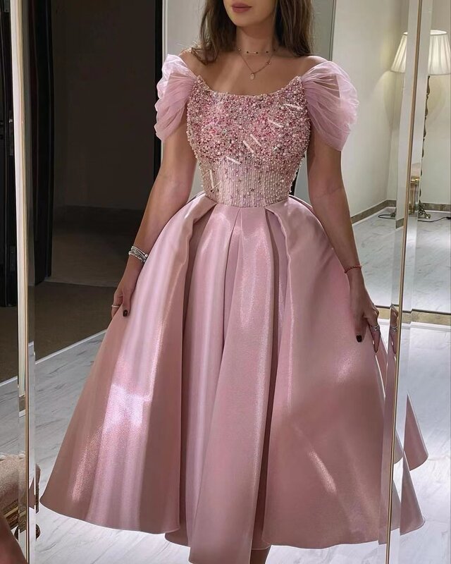 Daudi Saudi  Prom Dresses Handmade Beaded Luxury Formal Party Birthday Gowns with Tulle Wraps Women Wear Pageant Evening Dress