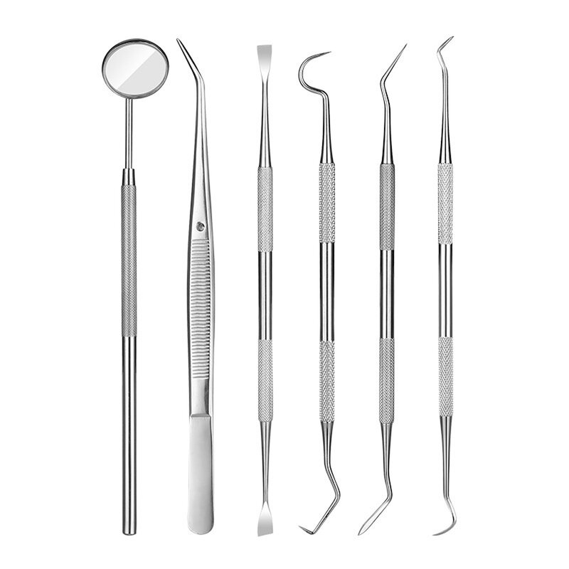 Beperkte Tijd Speciale 6 Pack Dental Instrument Tandarts Kit Orale Spiegel Probe Haak Pick Pincet Dental Tanden Cleaning Tools