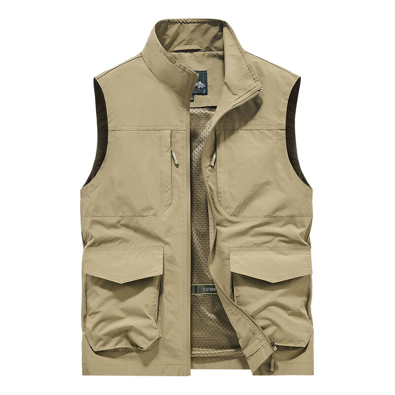 Men's Lightweight Vest Summer Outdoor Multi Pocket Waterproof Hiking Fishing Cargo Coat Casual Versatile Sleeveless Jacket