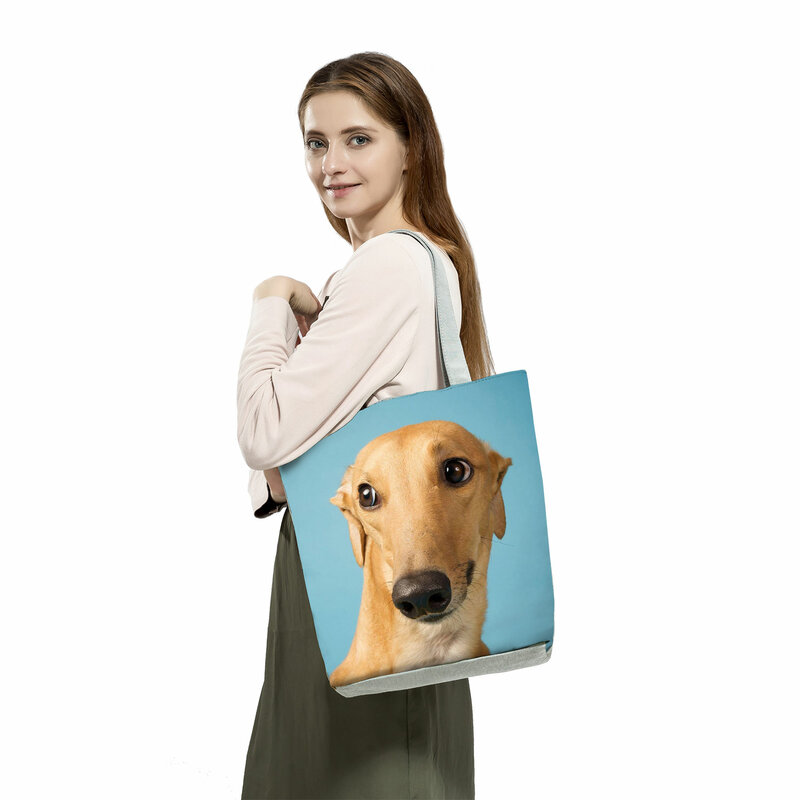 Bolso de compras portátil a la moda para mujer, bolsa de hombro con estampado de Galgo, perro y Animal, para viaje y playa al aire libre
