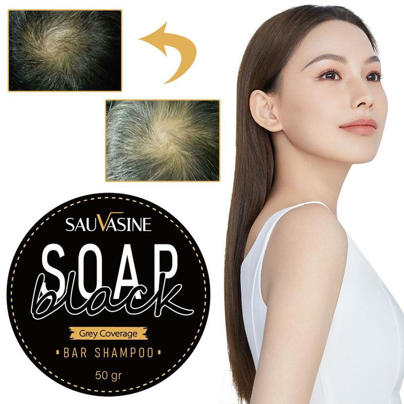 50g Soap Hair Darkening Shampoo Bar Repair Gray White Hair Color Dye Hair Shampoo Natural Grey Gloss Black Soap