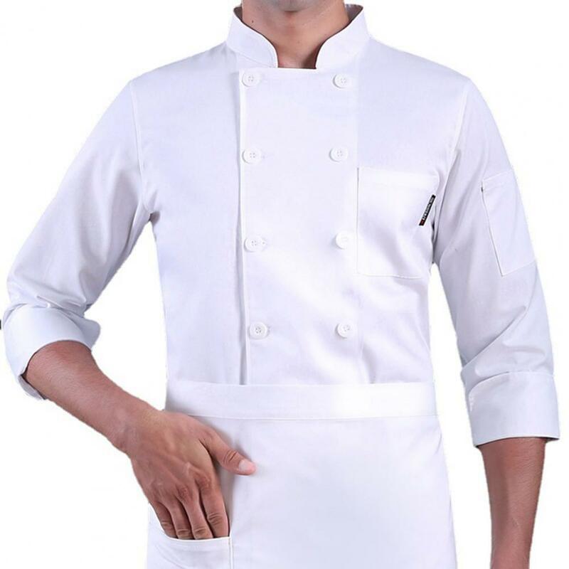 Trendy Chef Jacket Washable Chef Uniform Stand Collar Unisex Adult Kitchen Chef Coat  Oil-proof