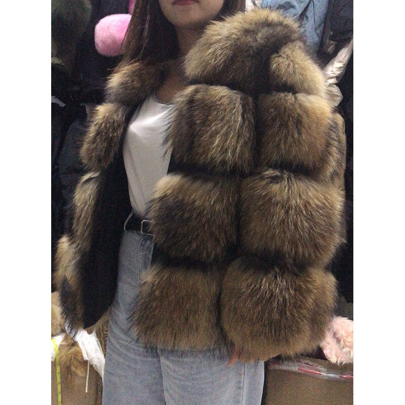 Maomaokong 2024 натуральное меховое пальто Женская куртка из натурального меха енота Роскошная зимняя верхняя одежда из кожи женская одежда пальто из лисьего меха