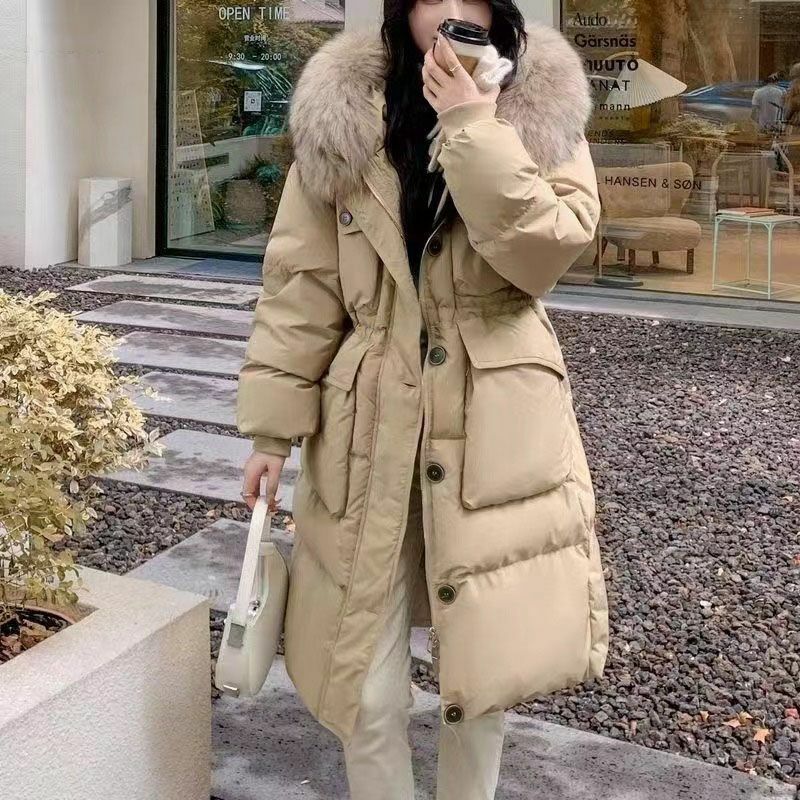 Jaqueta casual feminina com capuz, casaco grosso quente, Parkas longas à prova de vento, outwear feminino, moda, inverno, R472