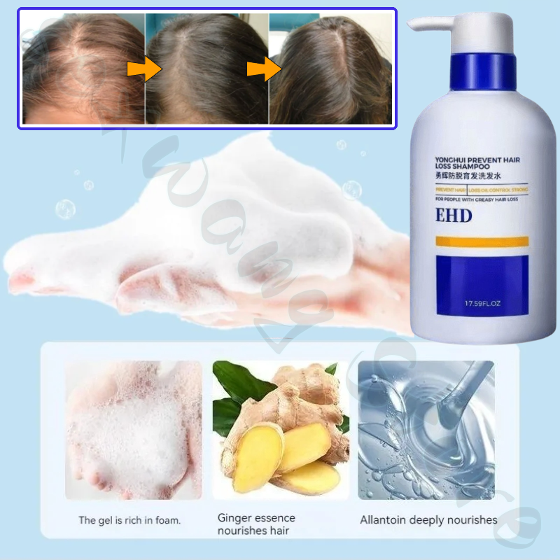 EHD sampo penumbuh rambut, Anti rambut rontok, menenangkan, 500ml, kontrol minyak, pembersihan dalam halus, sampo penumbuh rambut jahe