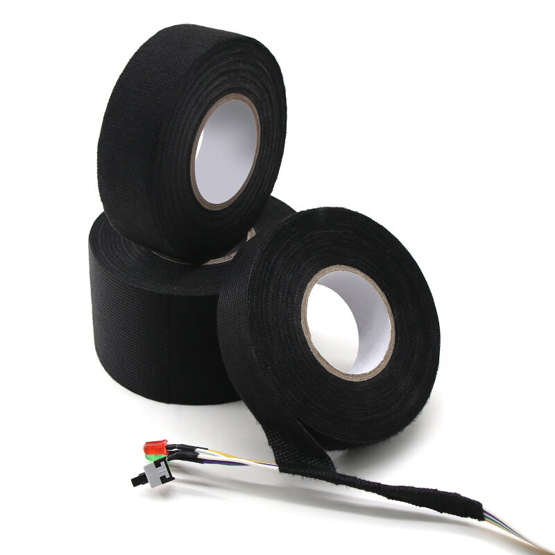 Selotip kain perekat, 1/3/5 rol tahan panas 9-50mm untuk otomotif pita kabel Harness pita tenun listrik pita panas