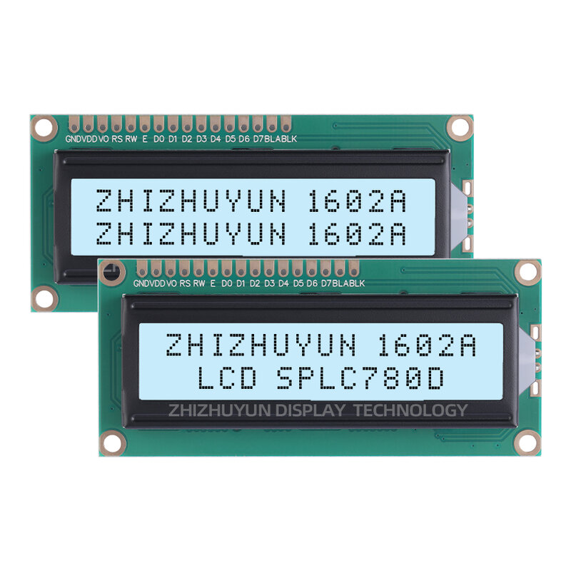 Pengendali modul Tampilan 1602A pabrik SPLC780D Film abu-abu biru es dengan huruf hitam layar tampilan LCD/LCM Inggris