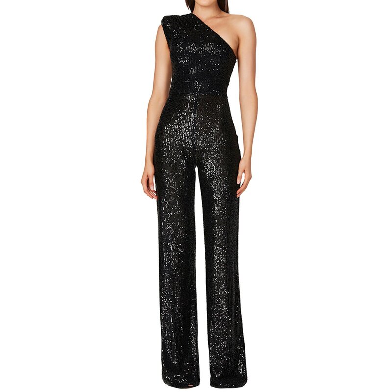 Sequin Sleeveless Fitness Rompers Female Jumpsuit Outfits Elegant Straight Party Wear Simple Plus Size Jumpsuits Women Bodysuits