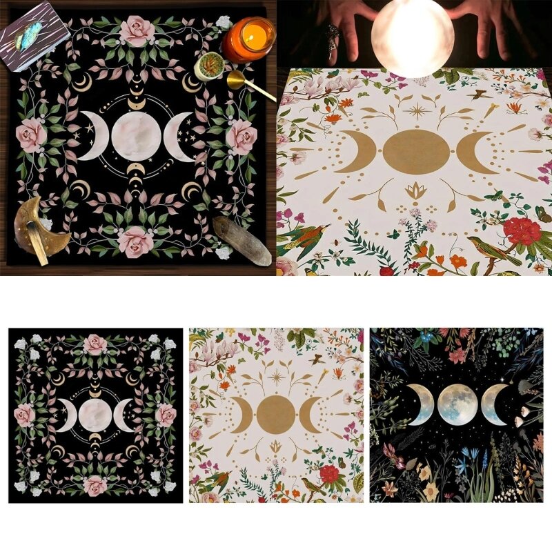 ขนาดต่างๆ Triple Moon Altar Tablecloth Taluo Card Table Cover Square Table Cover for Dining Room Kitchen Decoration