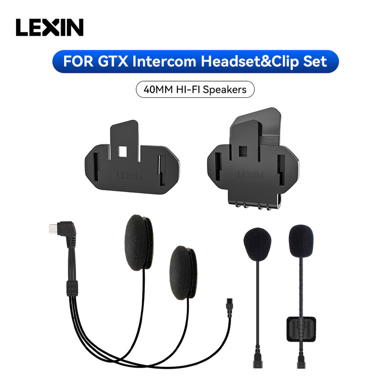 Headset interkom motor 40MM LEXIN-GTX, aksesori klip & Headset helm penuh/setengah interkom