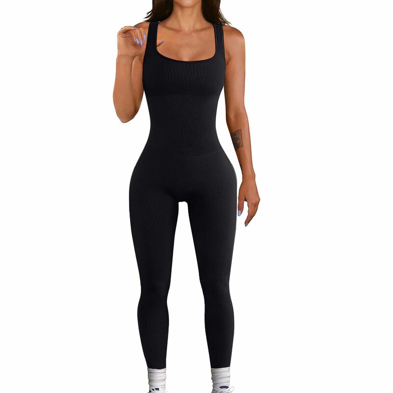 Seamless yoga threaded jumpsuit fitness outdoor sports pants open back jumpsuit for women