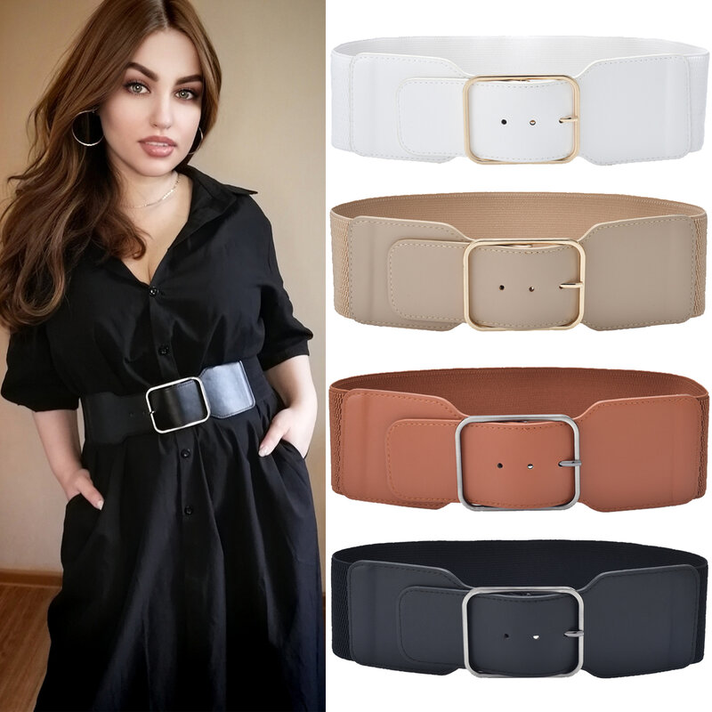 Cinturón elástico de cintura ancha para mujer, vestido elástico con hebilla de Pin, cinturones elásticos a la moda