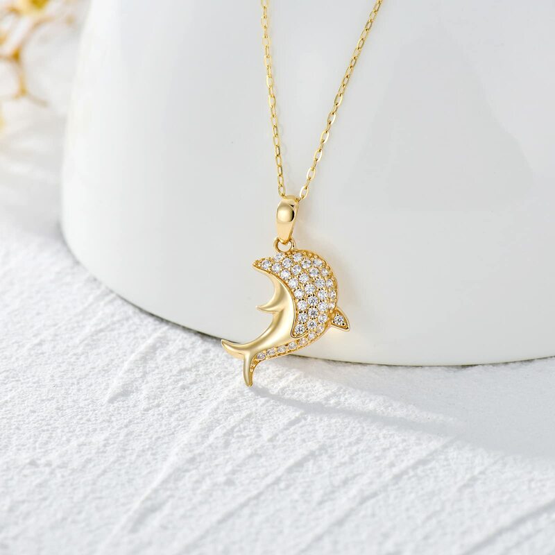 YFN Echt 14k Gold Dolphin Halskette für Frauen 14kt Gold Kette mit Anhänger Nette Tier Schmuck Geschenke für Frauen 16-18 zoll Geschenke