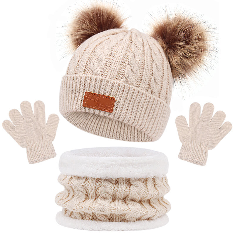 3Pcs ฤดูหนาวหมวกเด็กอ่อนผ้าพันคอถุงมือชุดสีเด็กวัยหัดเดิน Bonnet น่ารัก Pompom หมวกถักกลางแจ้งทารกอุปกรณ์เสริม1-5Y