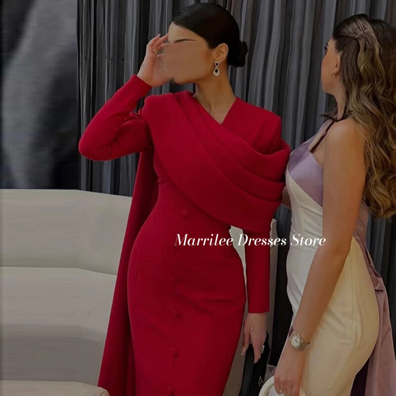 マーリー-ウエディングドレス,非対称,裸の肩,地面の長さ,長袖,エレガントな赤,黒,2024