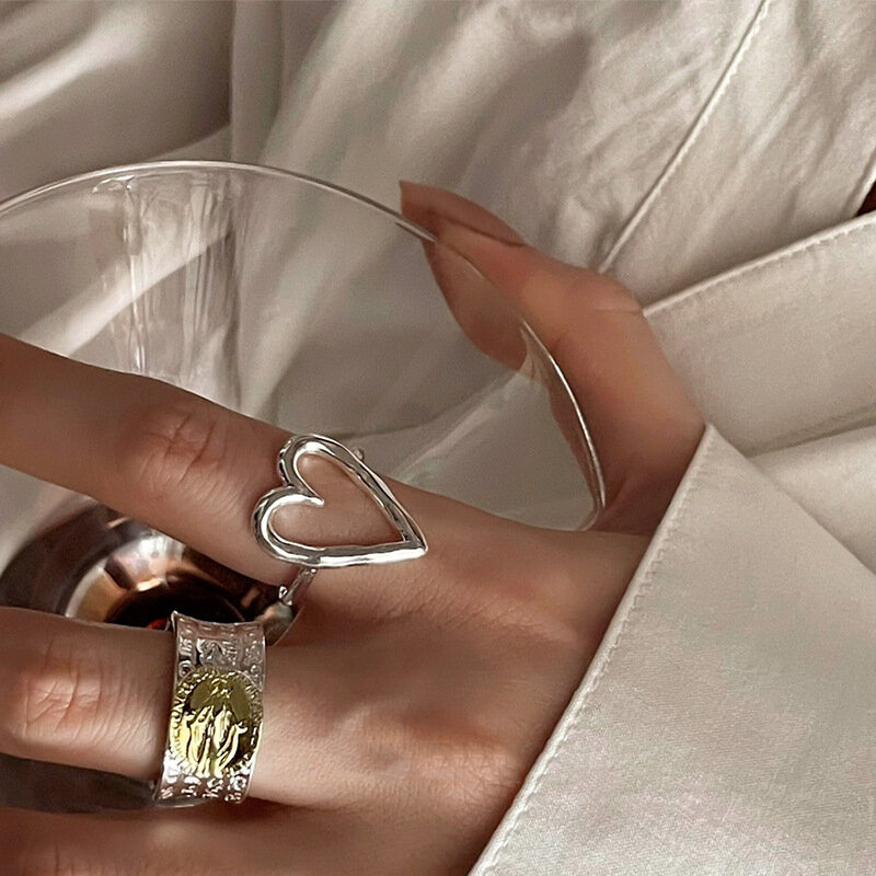 BF CLUB 925 Sterling Silver pierścionek dla kobiet biżuteria serce palec otwarty pierścionek ręcznie robiony alergia na przyjęcie prezent urodzinowy
